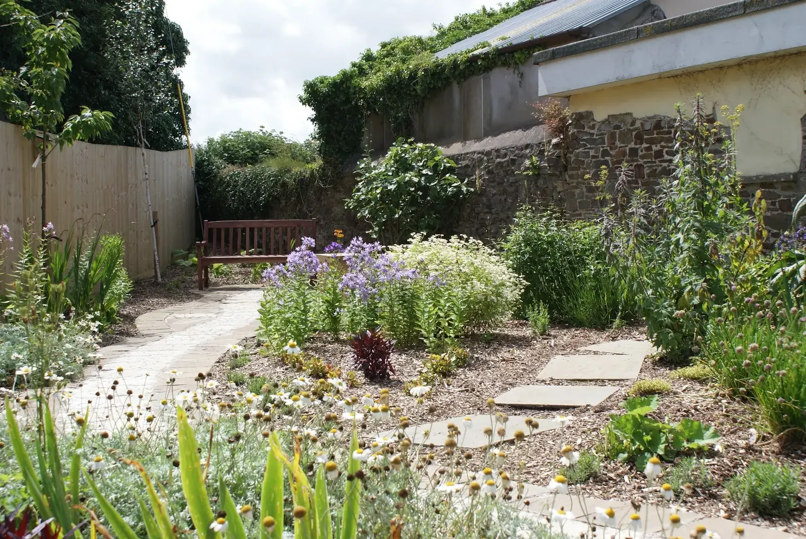 Wildlife-friendly planted garden with a winding path